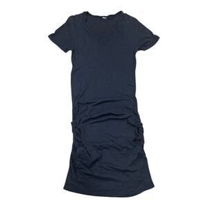 Monrow Dark Gray V-neck Shirred Midi T-shirt Dress L